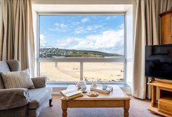 The enviable view over Porthmeor Beach from the sitting room.