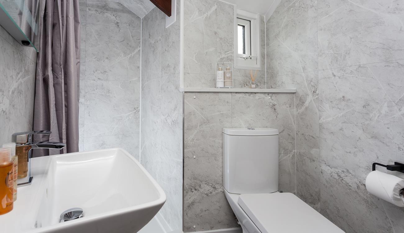 The bathroom provides the perfect space to get ready for the day.