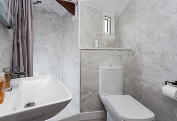 The bathroom provides the perfect space to get ready for the day.