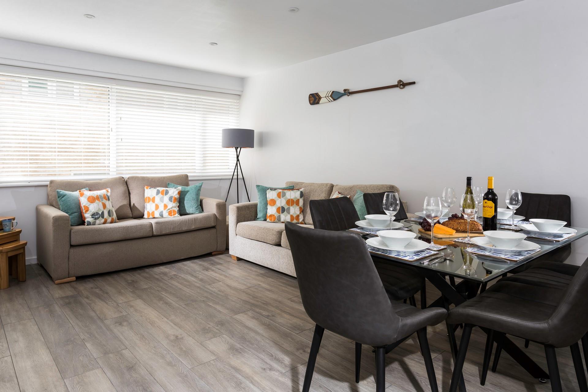 Open a bottle of wine and relax in your open plan living area in the evenings.
