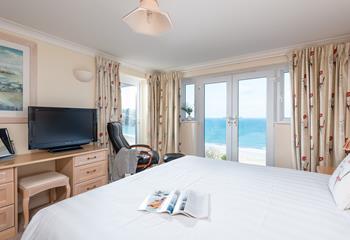 Enjoy panoramic views of the bay, from the comfort of the bedroom or private patio. 