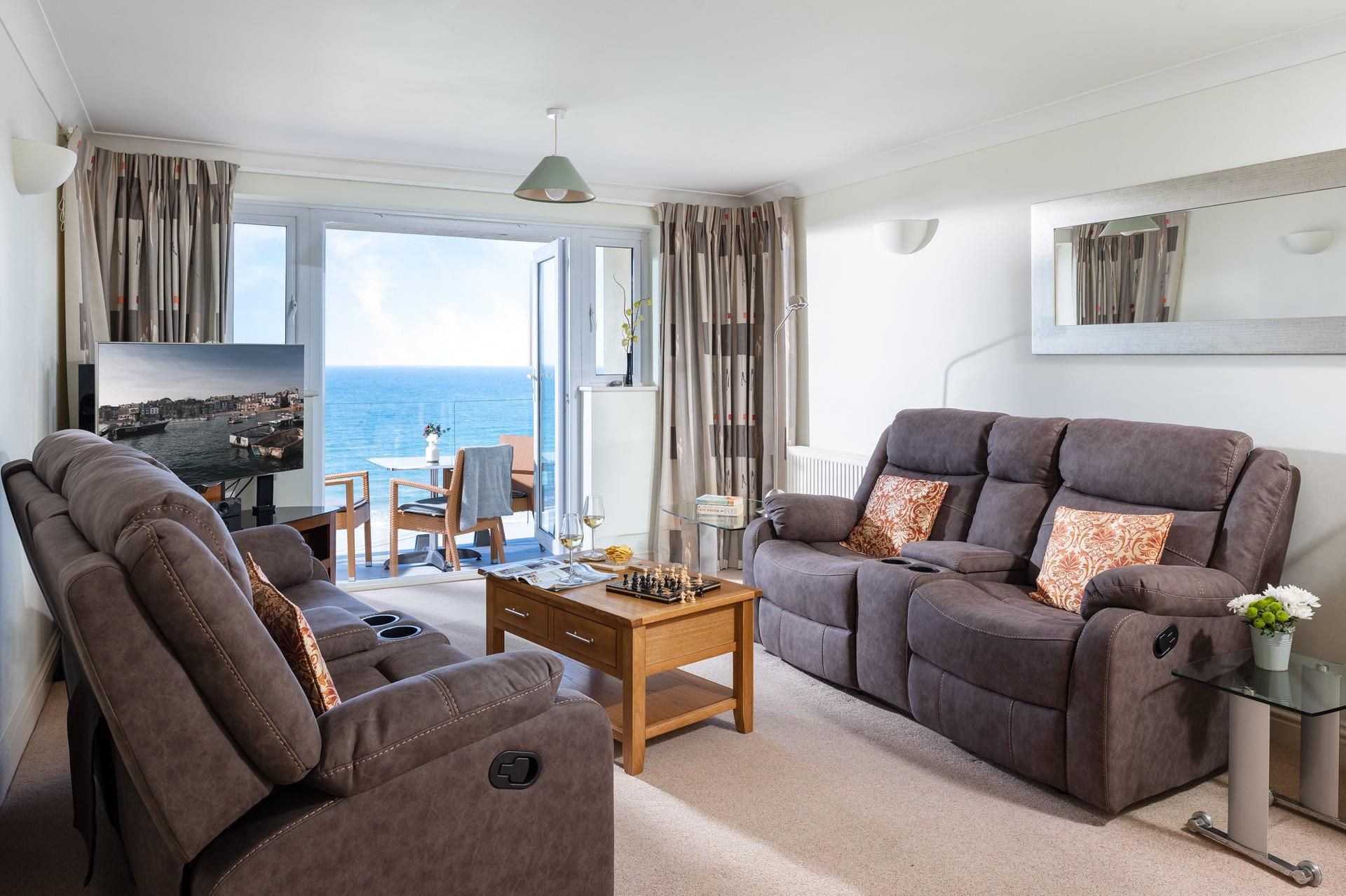 Sink into the sofa and enjoy a game night as the sun goes down.