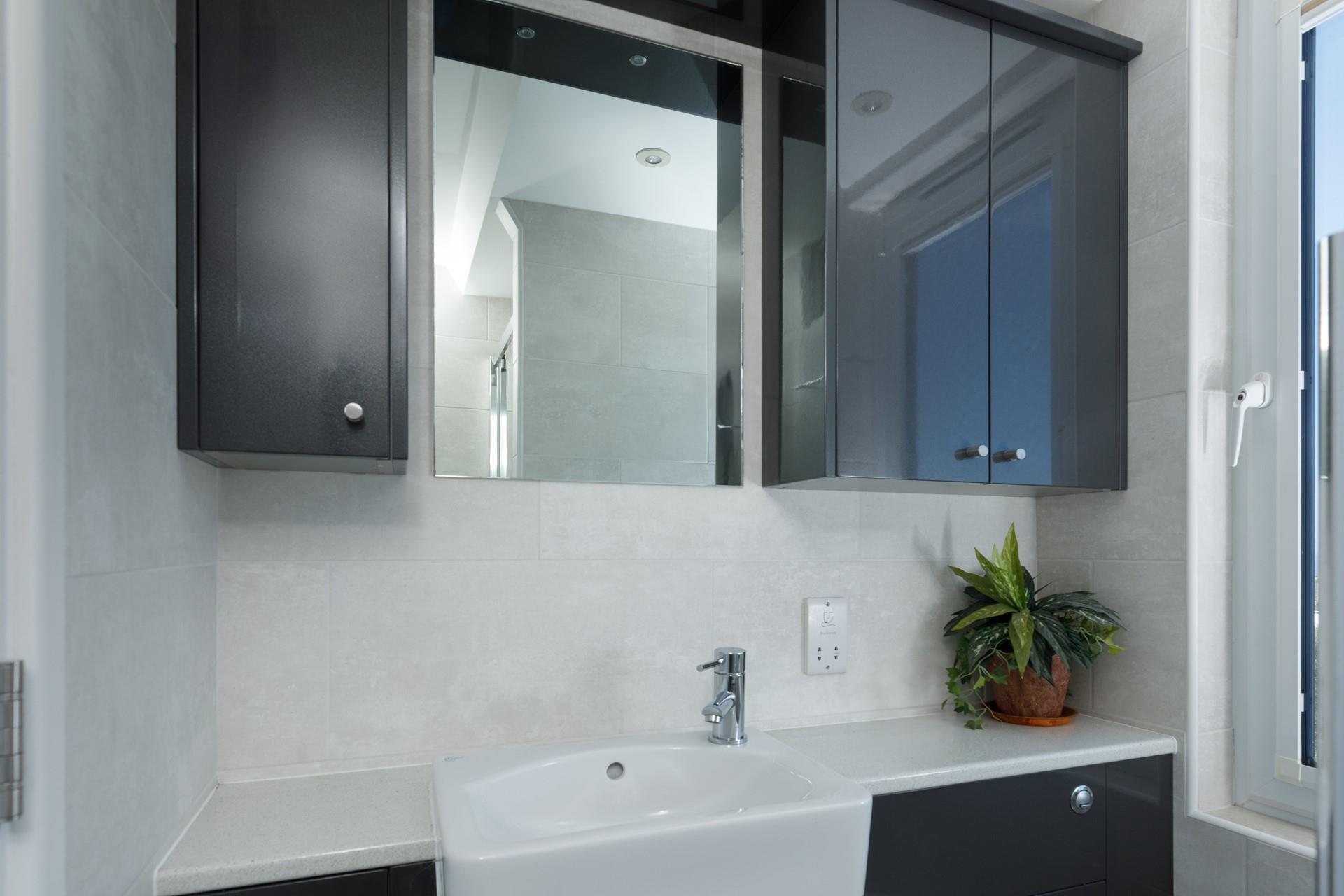 Get ready for the day in the bathroom.