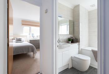 Get ready for the day in the modern bathroom.