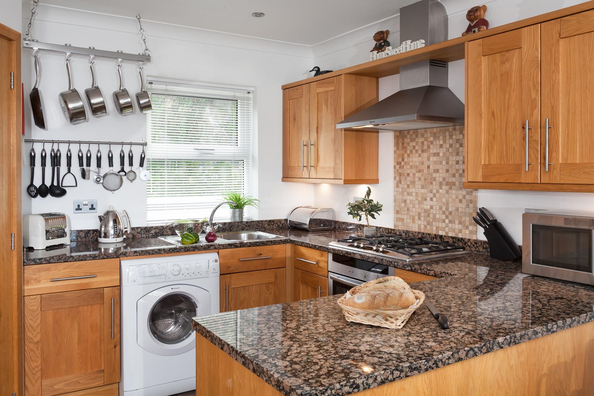The kitchen is traditionally decorated and well-equipped.