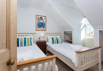 Bedroom 4 has twin beds and gorgeous sea views.