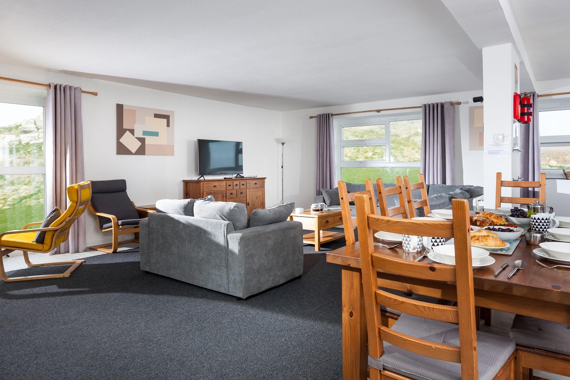 The open plan living space means you can enjoy the views whilst dining too.