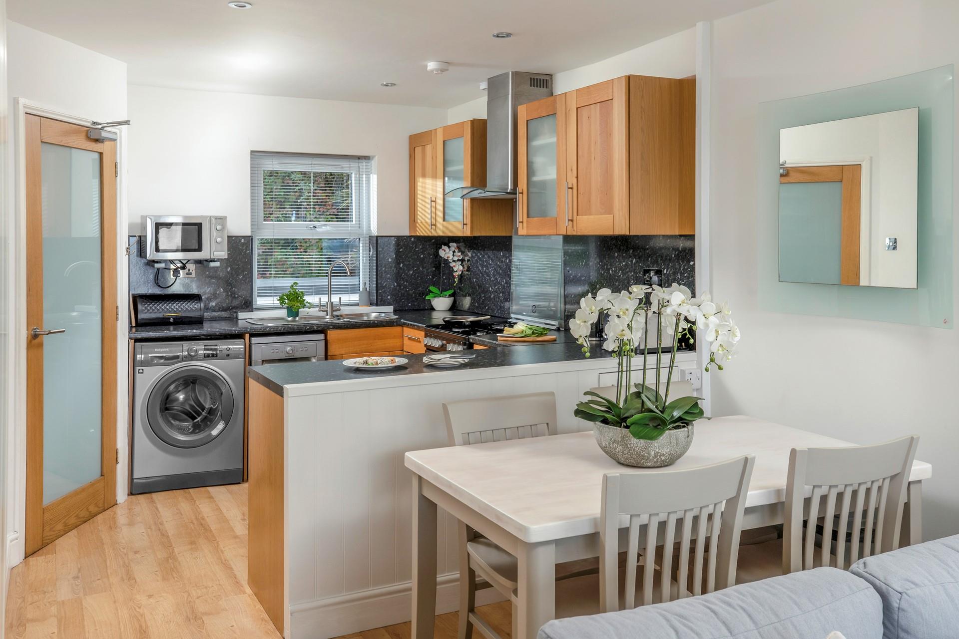 The kitchen is compact but well equipped with all you need.