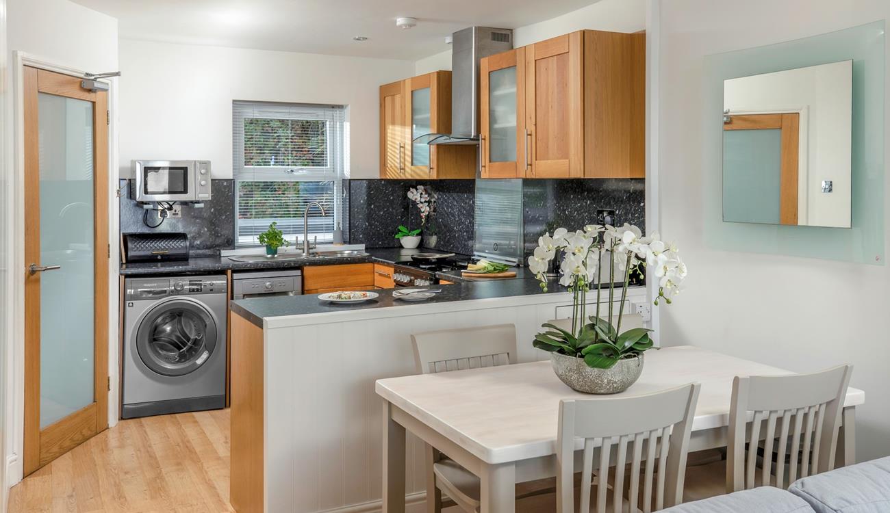 The kitchen is compact but well equipped with all you need.