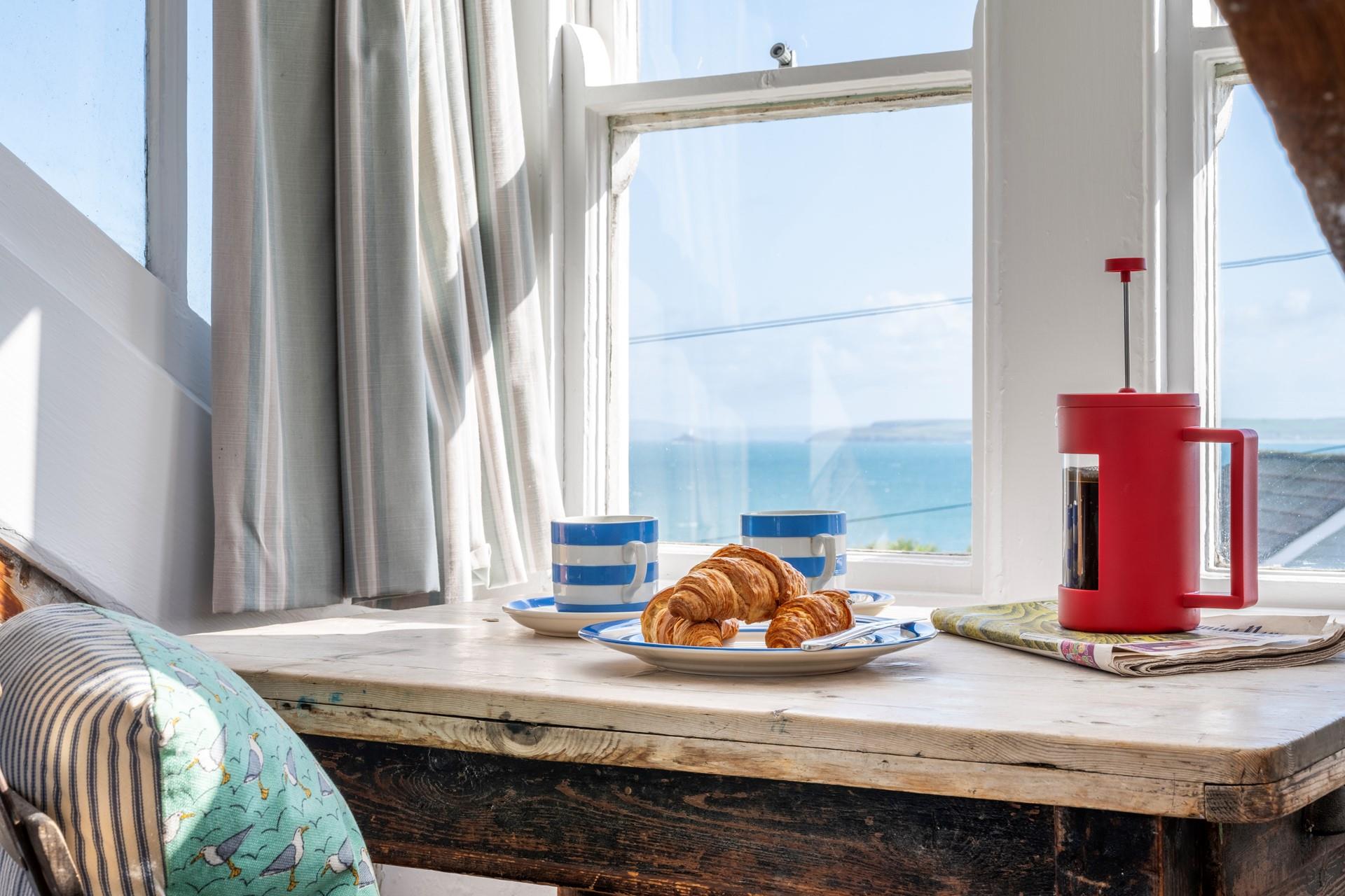 This quiet sun-filled spot with sea views is the perfect place to pen a postcard or enjoy your first hot drink of the day.