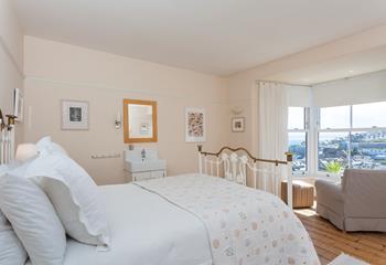 Enjoy relaxing in bed with a cup of tea admiring the sea views over towards Hayle from Bedroom 1.