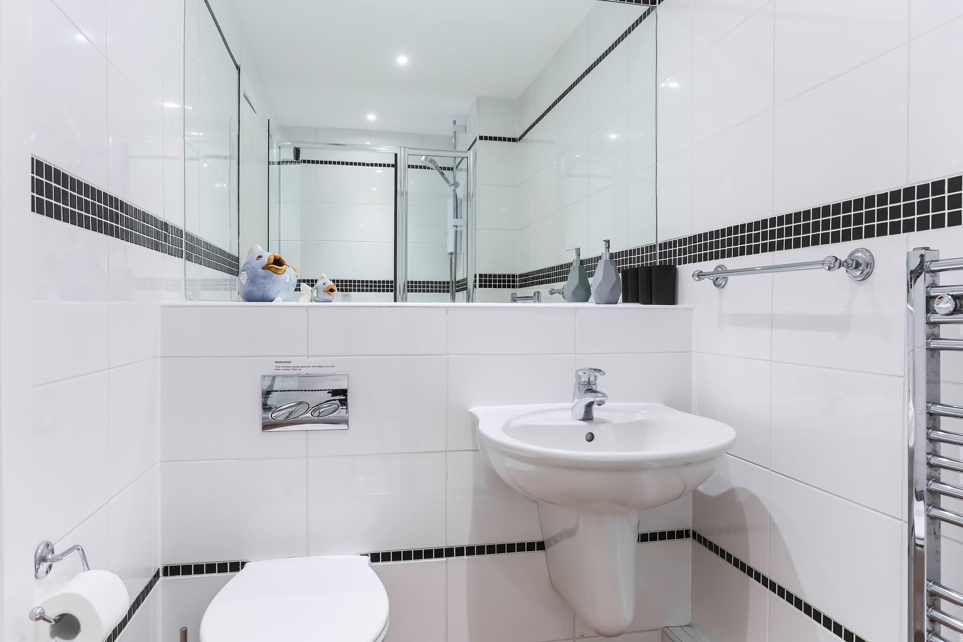 Get ready to head out for the day in the family shower room.