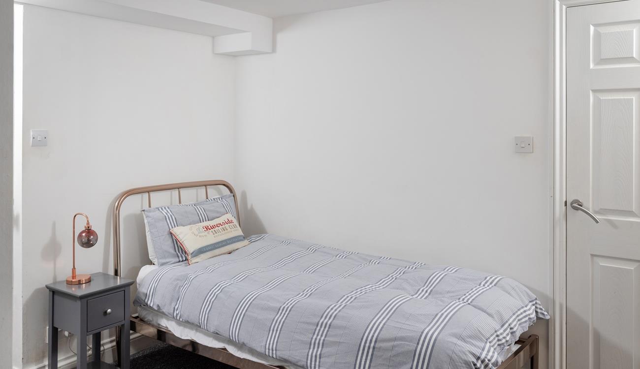 Nautical stripes are a nod to the seaside location of Blue Horizon.