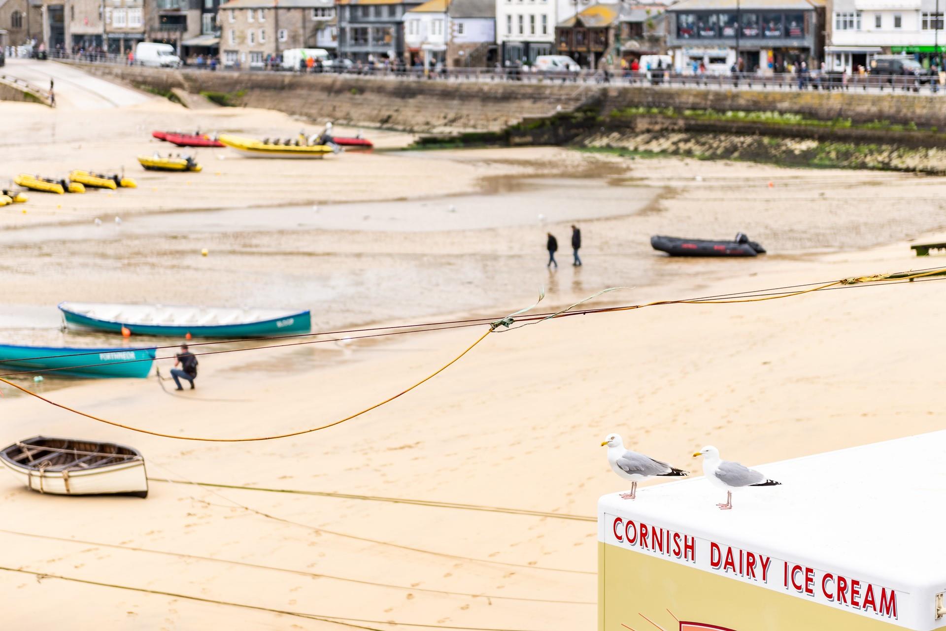 Friendship Cottage looks over the hub of St Ives with local ice creams on sale and lots of fishing activity.