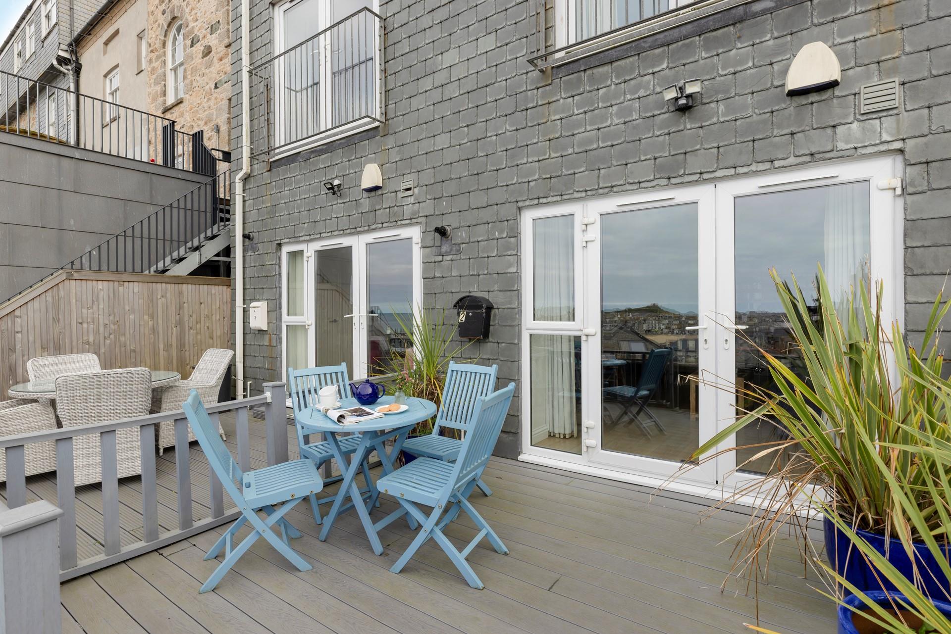 Sip a cuppa on the terrace in the sun.