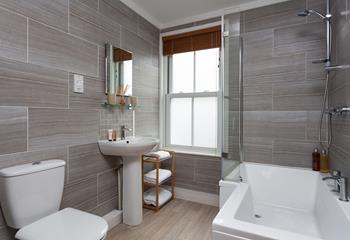 Modern bathroom with bath - perfect to relax in after a long day!