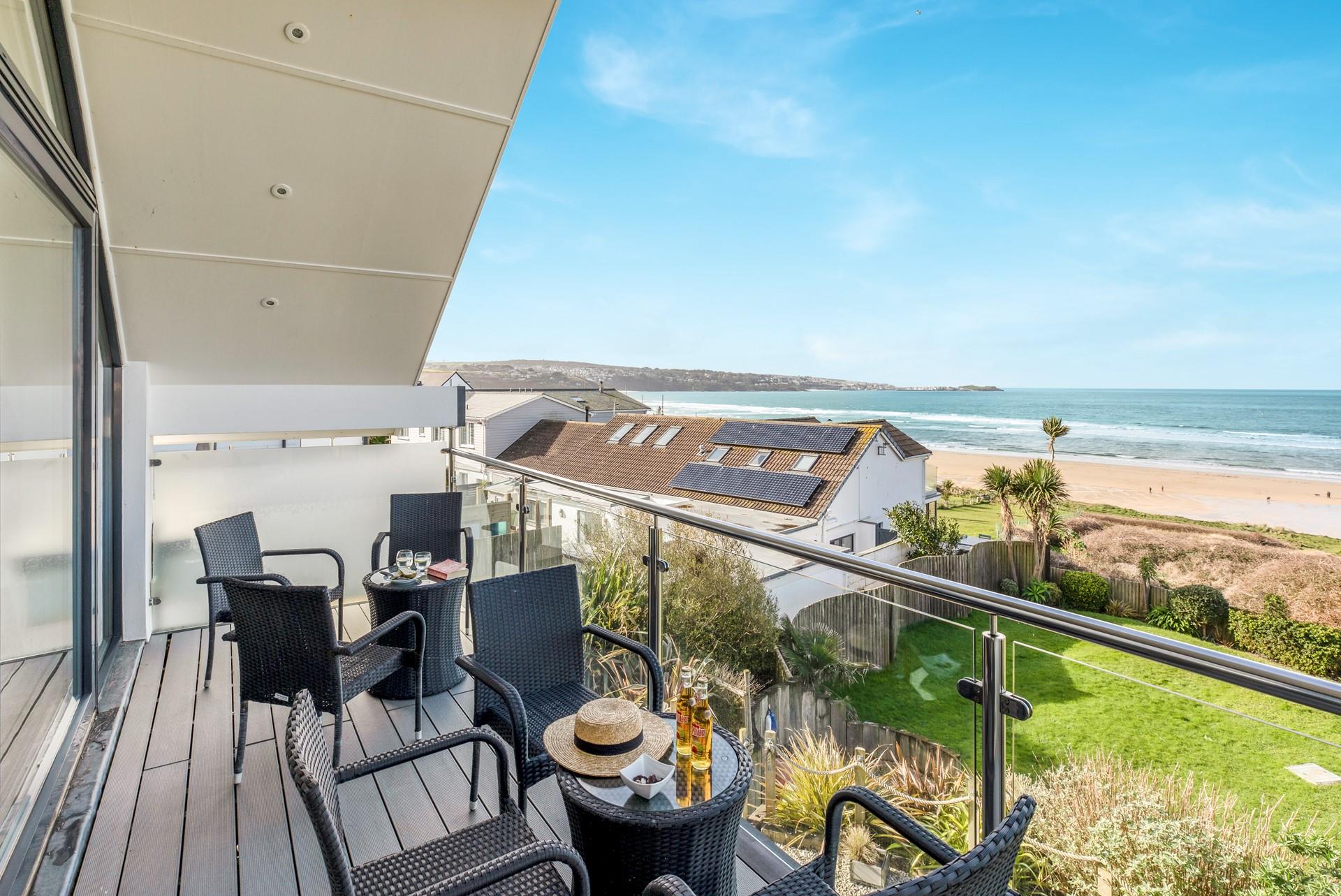 The large balcony is perfect for al fresco dining.