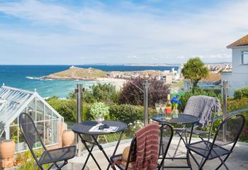 The terrace in an unbeatable spot to enjoy the views of Porthmeor and The Island.