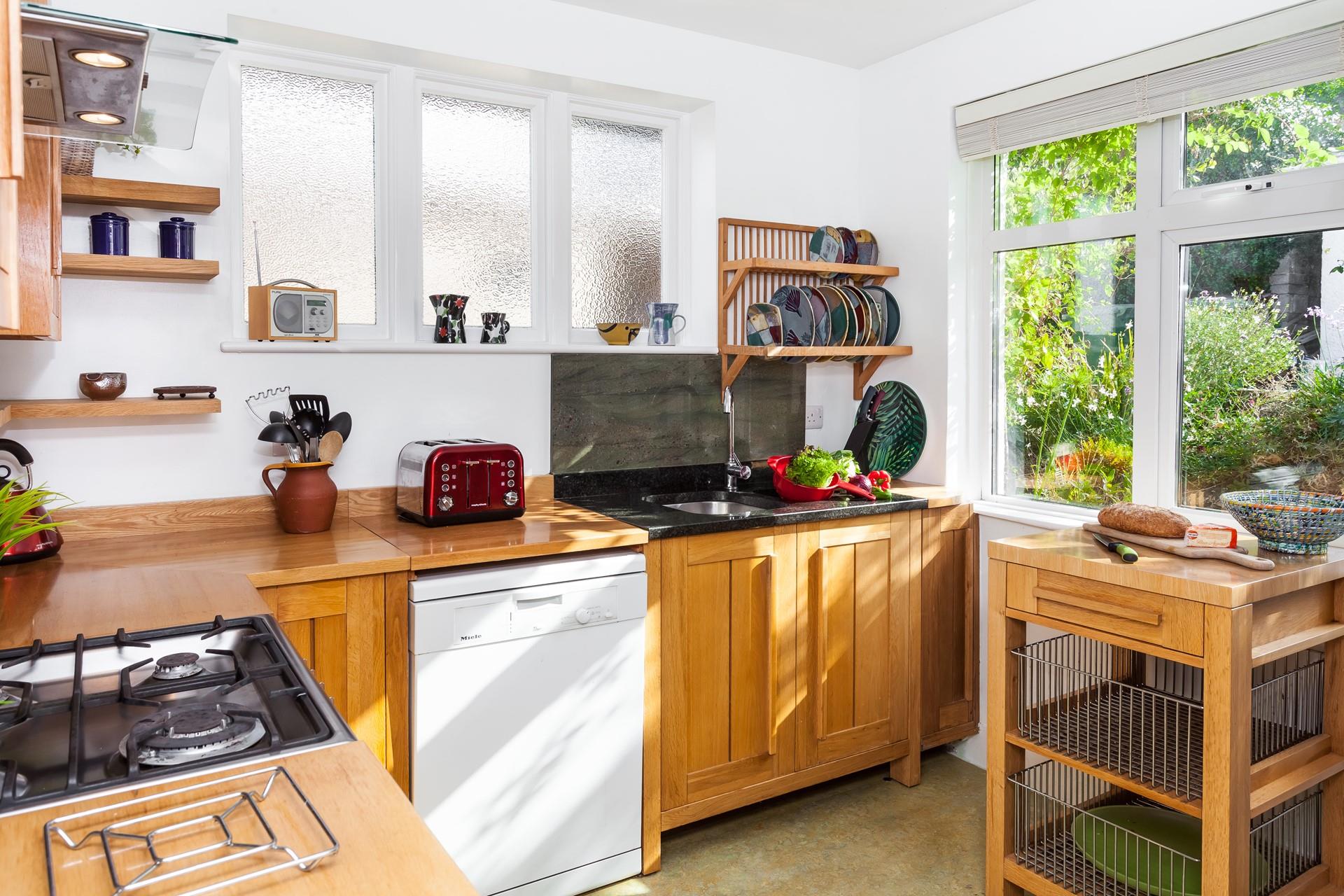 The kitchen is fully equipped for cooking delicious meals.
