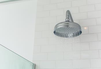 A rainfall showerhead offers extra luxury in the bathroom.