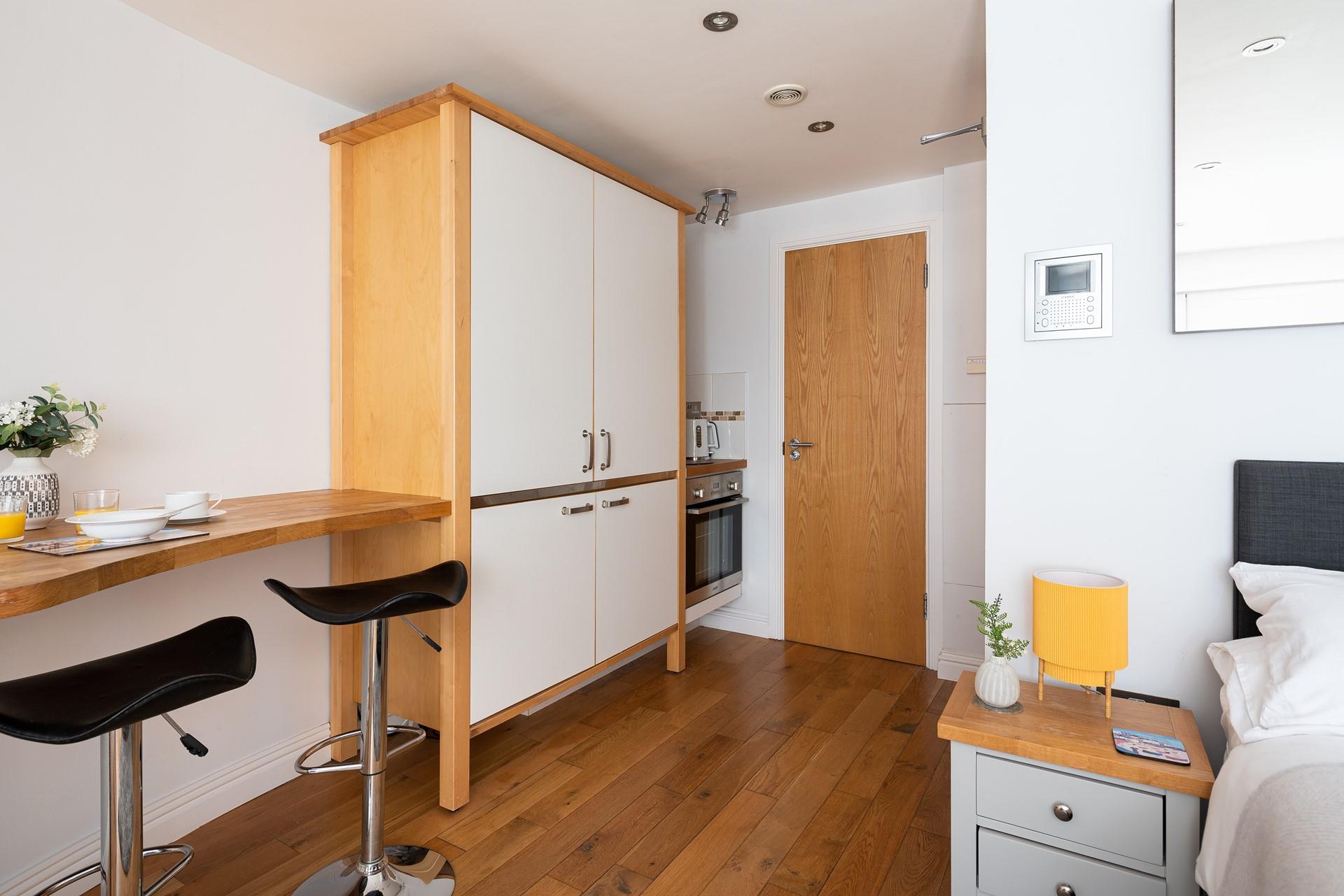 The living and bedroom area is totally open plan, giving a fantastic sense of light and space.