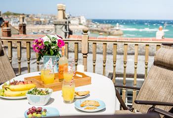 Spend a sunny evening dining al fresco and gazing out at the sea views.