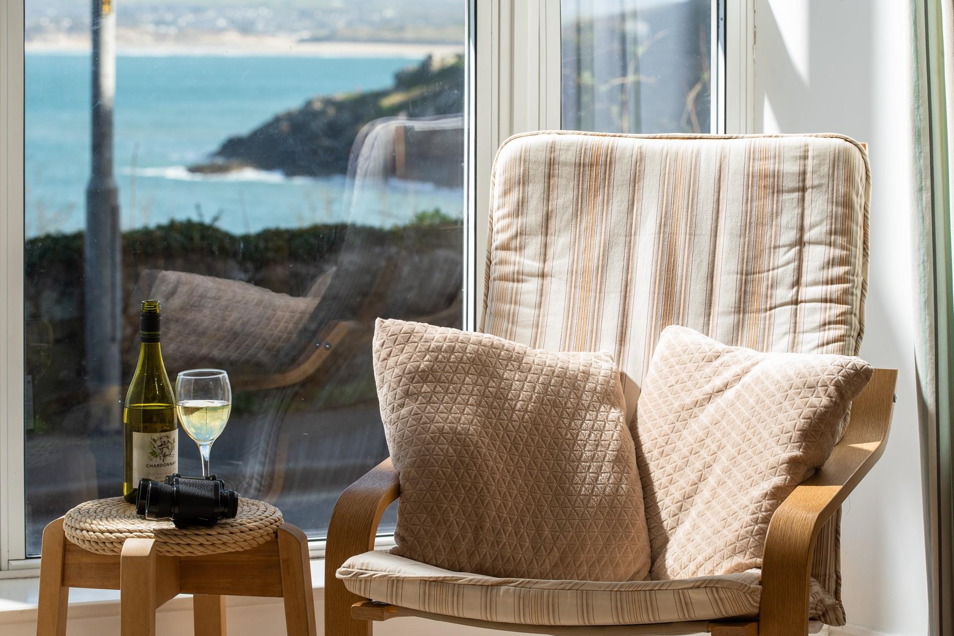 Take in the wonderful sea views over Porthminster beach from this comfortable armchair.