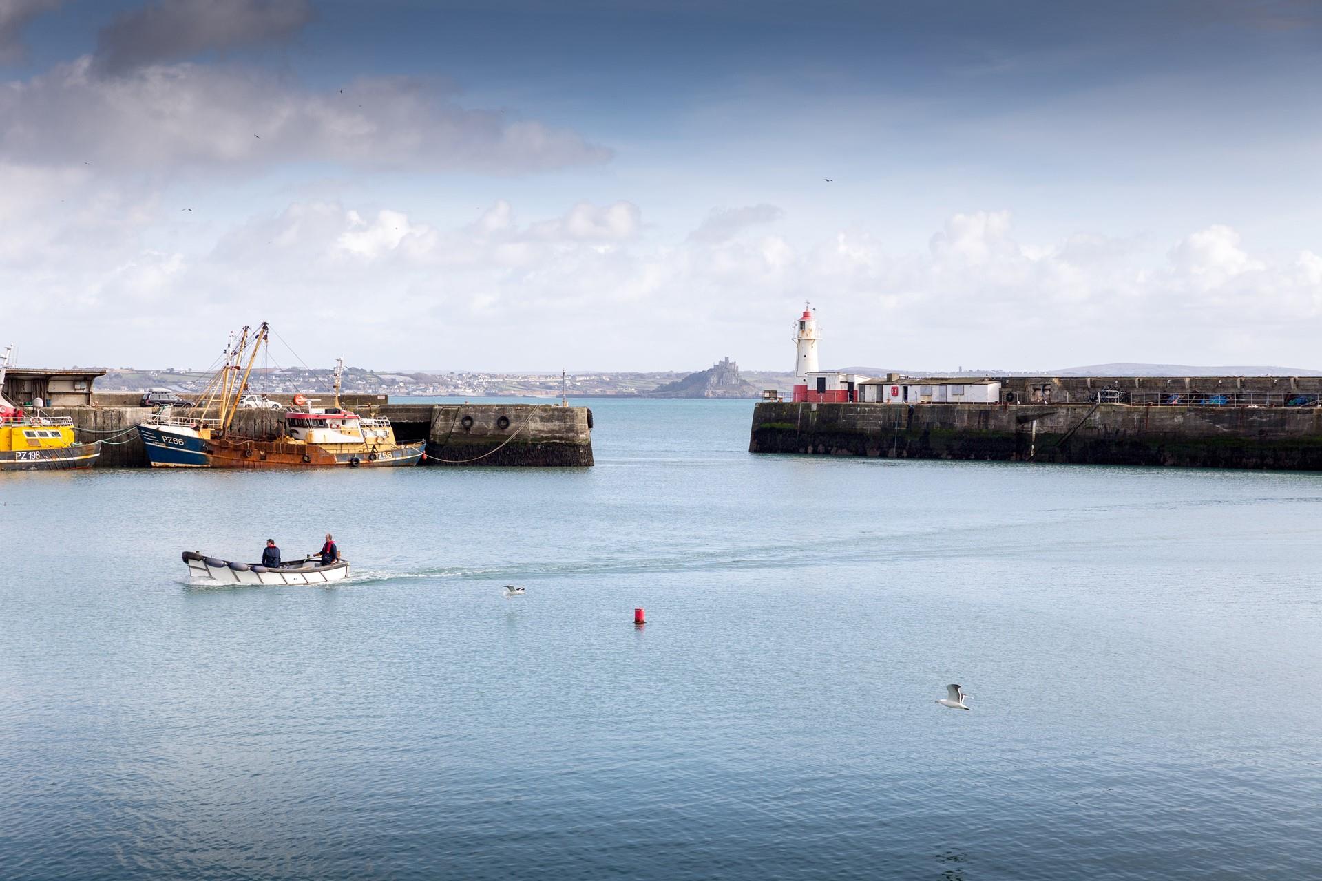 St Michael's Mount can be seen across the bay. 