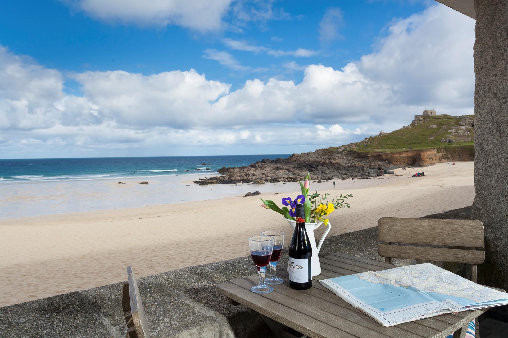Make the most of the outside space and enjoy a glass of something chilled whilst breathing in the fresh sea air.