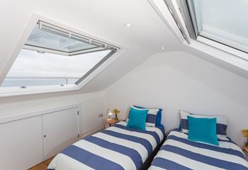 Bedroom 2 has twin beds and views across St Ives Bay.