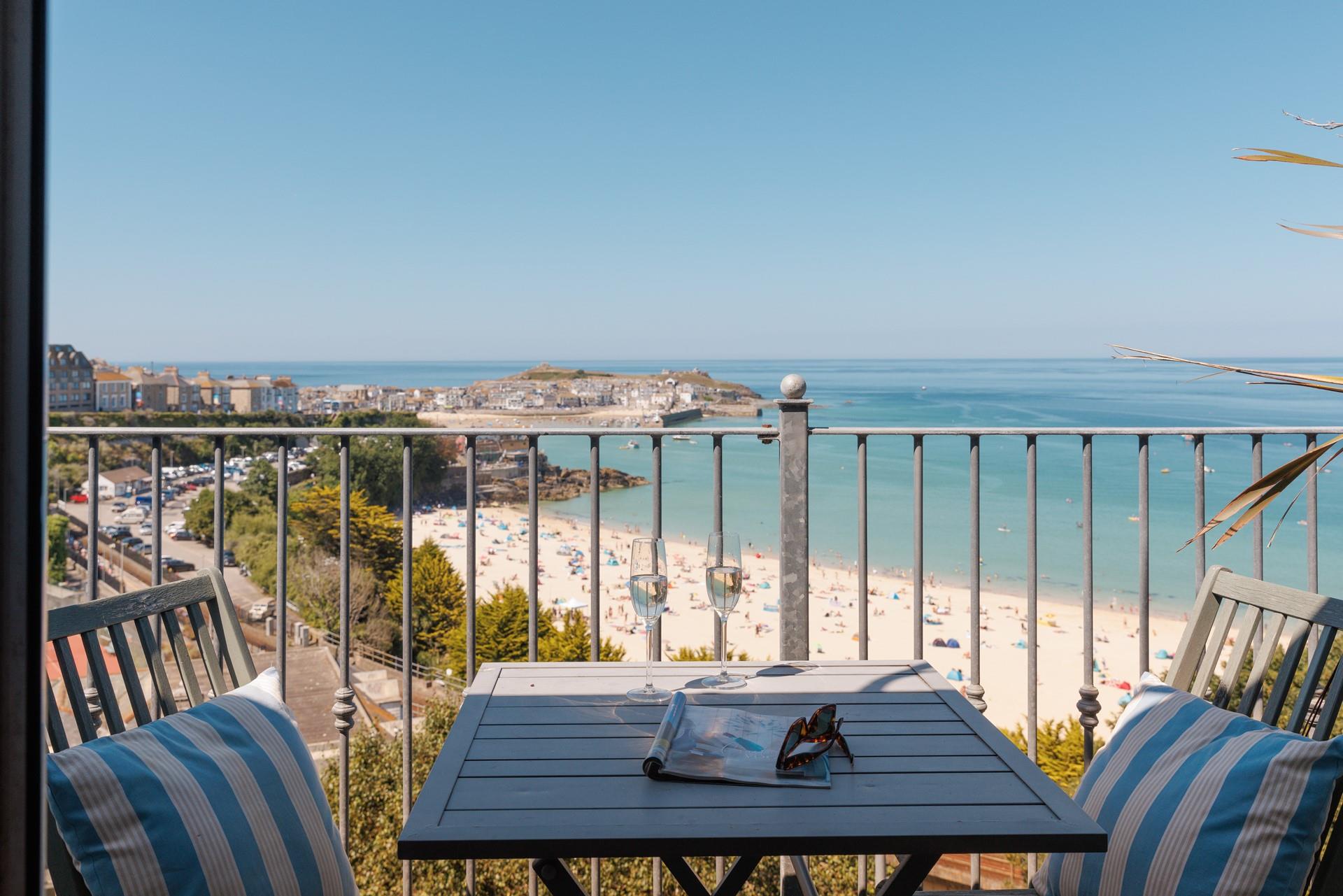 Enjoy stunning views of St Ives from your balcony.