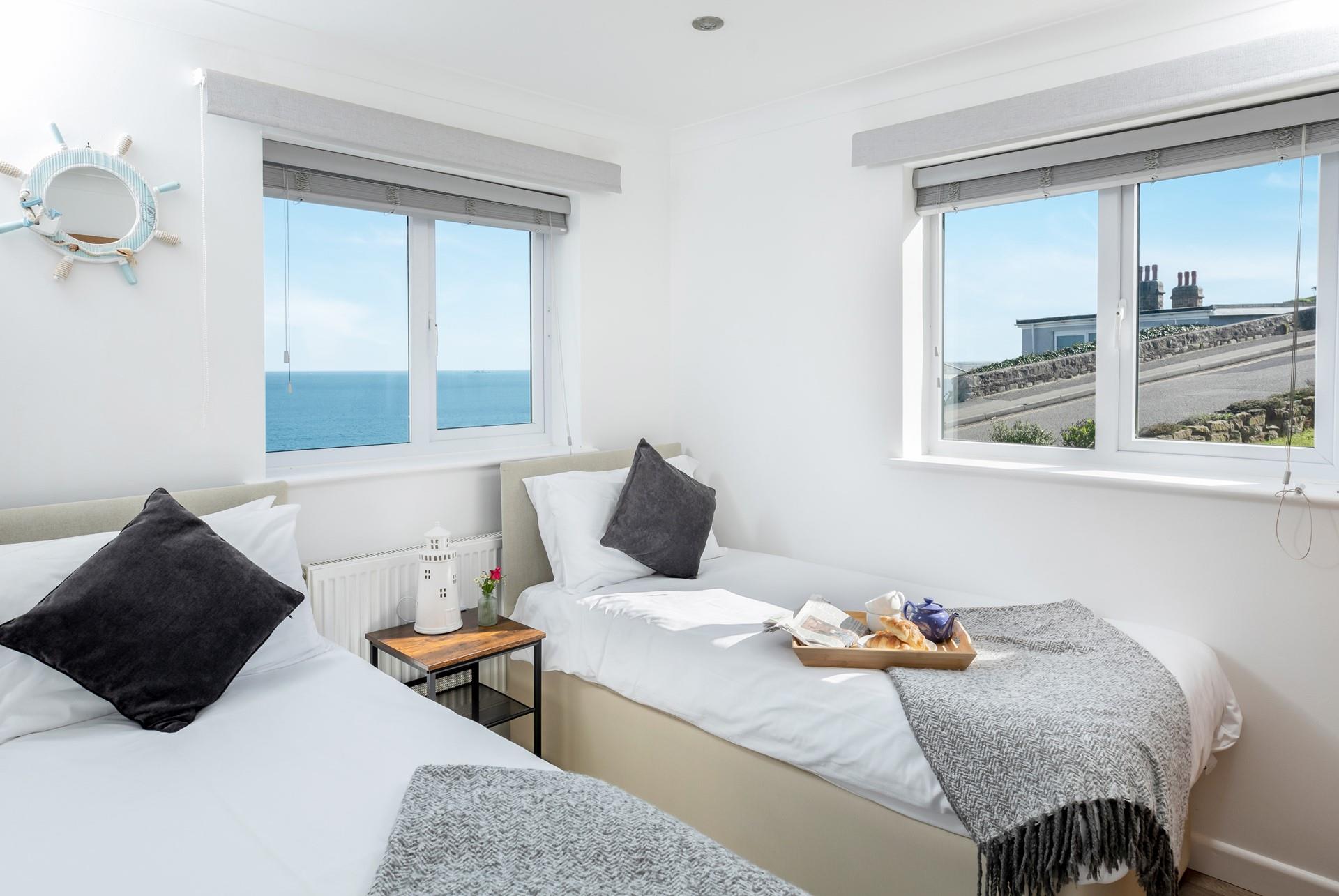 Bedroom 2 has lovely sea views across Carbis Bay.