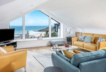 Breathtaking views across Porthmeor beach can be enjoyed from the sitting room.