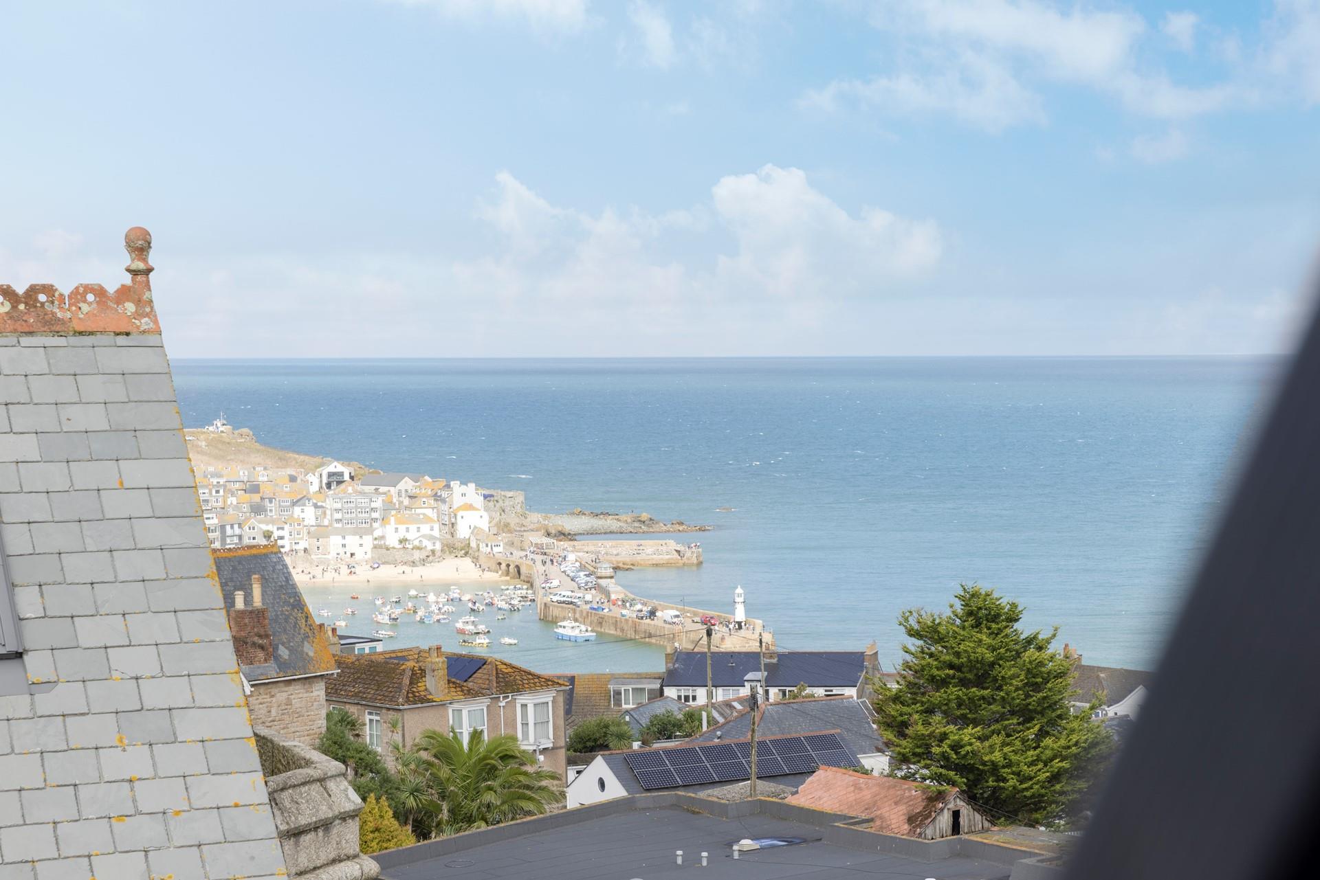 The spectacular view looks across to St Ives harbour.