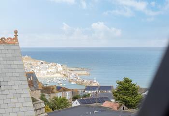 The spectacular view looks across to St Ives harbour.