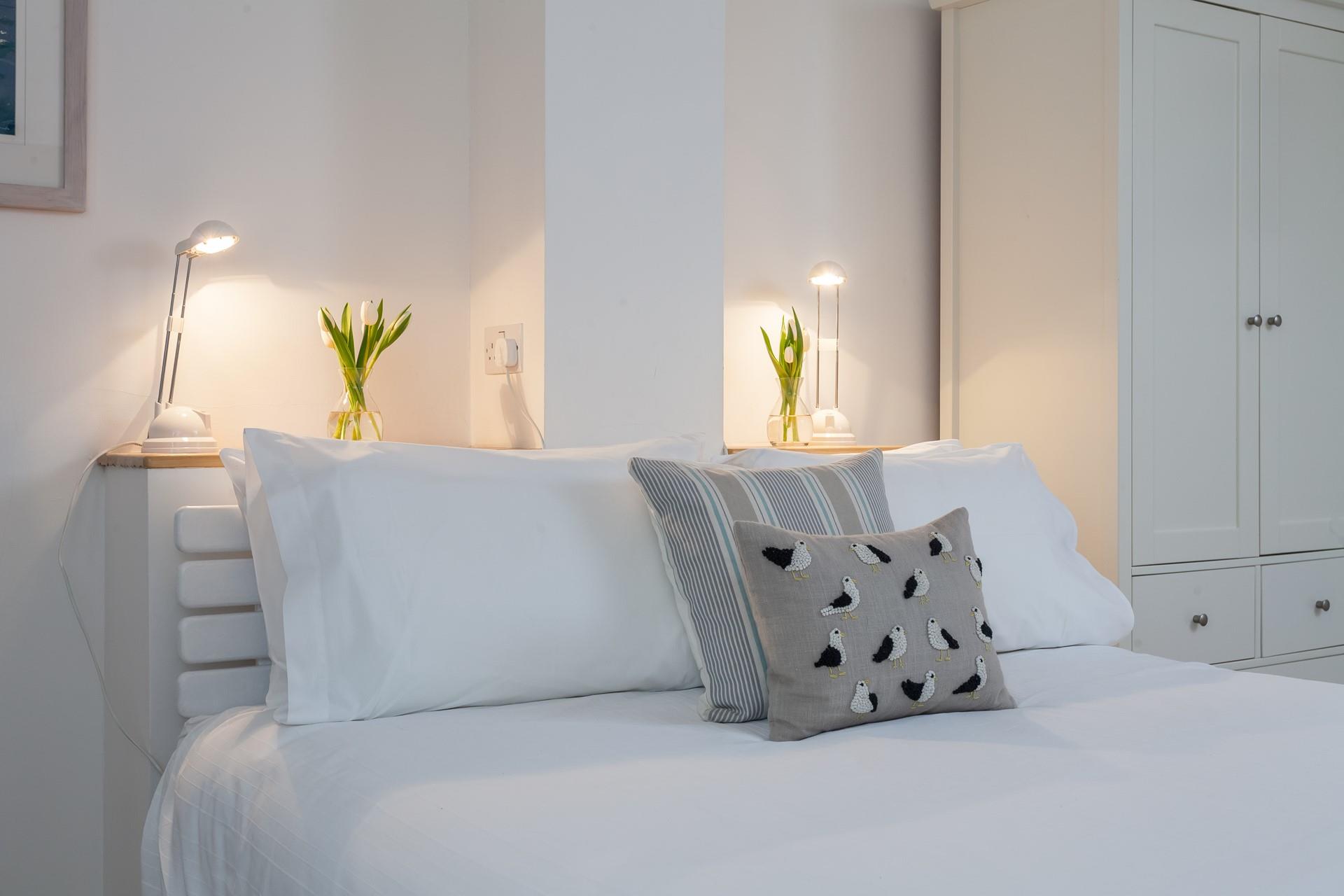 Climb into the comfortable double bed and relax in the soft sheets.