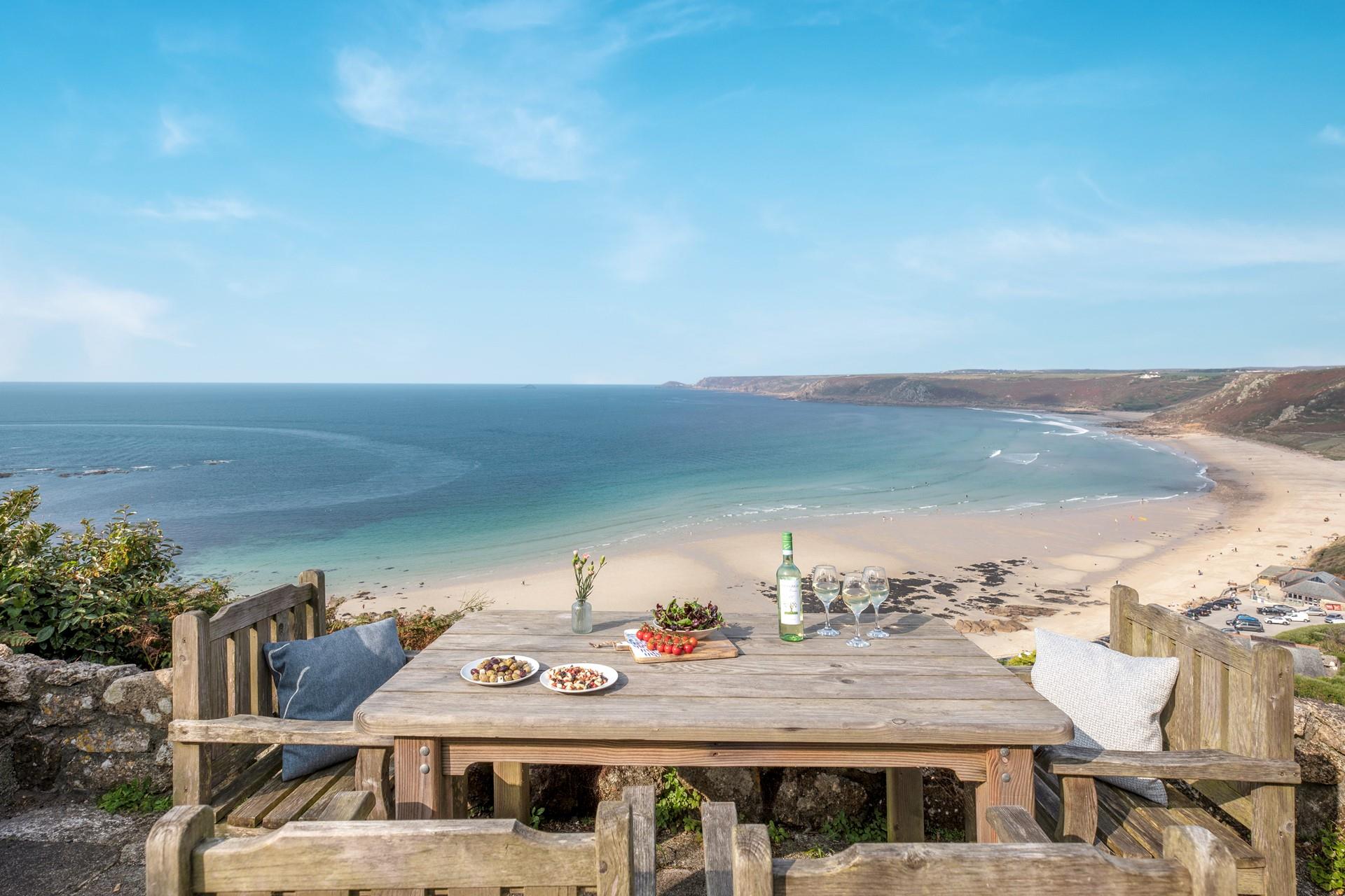 Sit back and relax with stunning views across Sennen beach and beyond.
