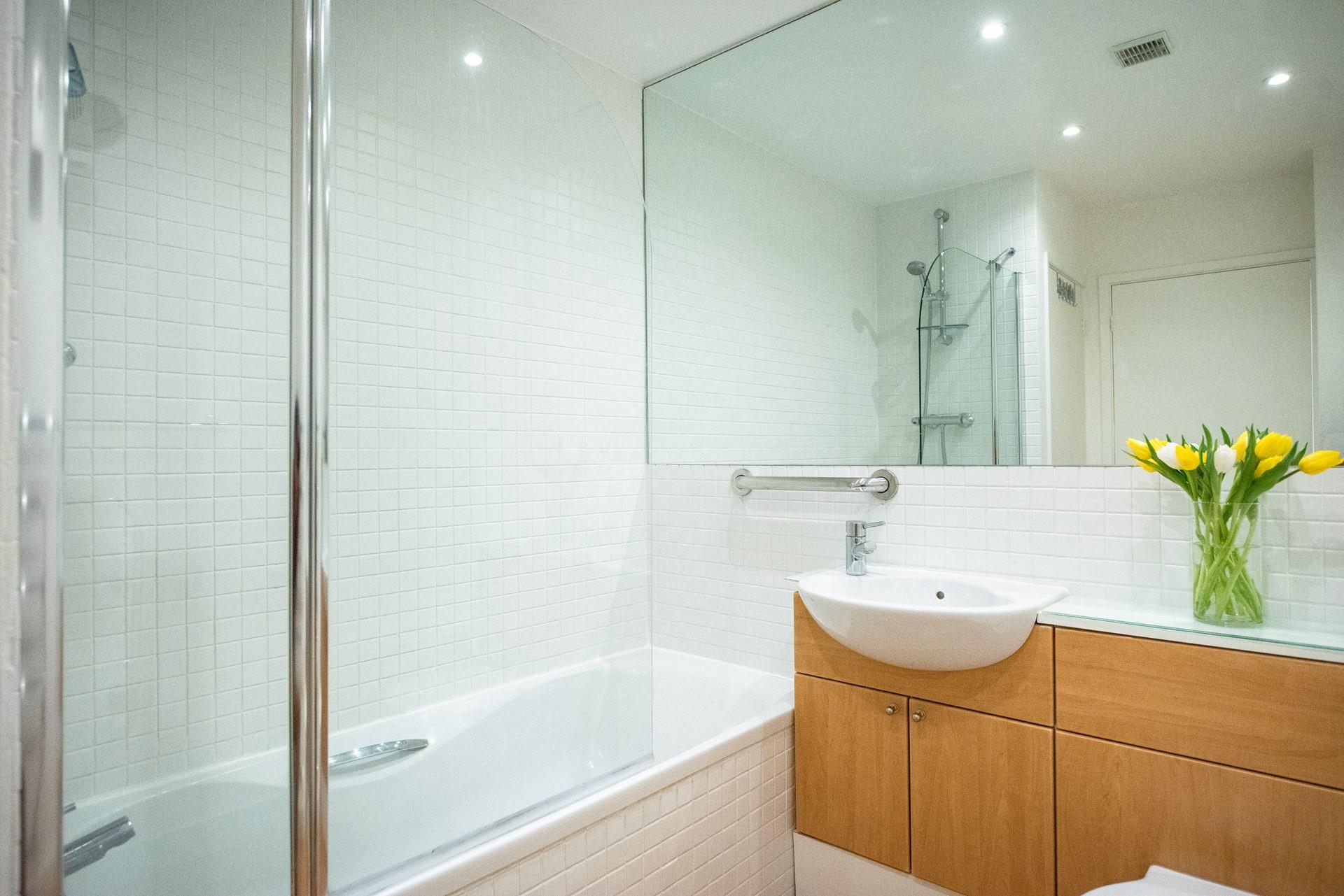 Start the day with an invigorating shower before getting ready to head to the beach.