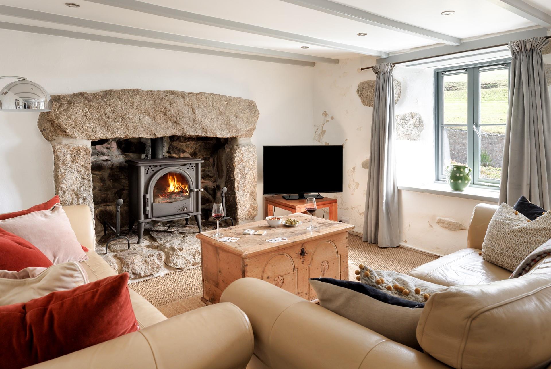 Snuggle up next to the woodburner on cooler evenings.