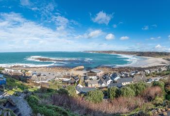 Perched on the hillside, Captain's Haven overlooks Sennen Cove with a view of the lifeboat station.