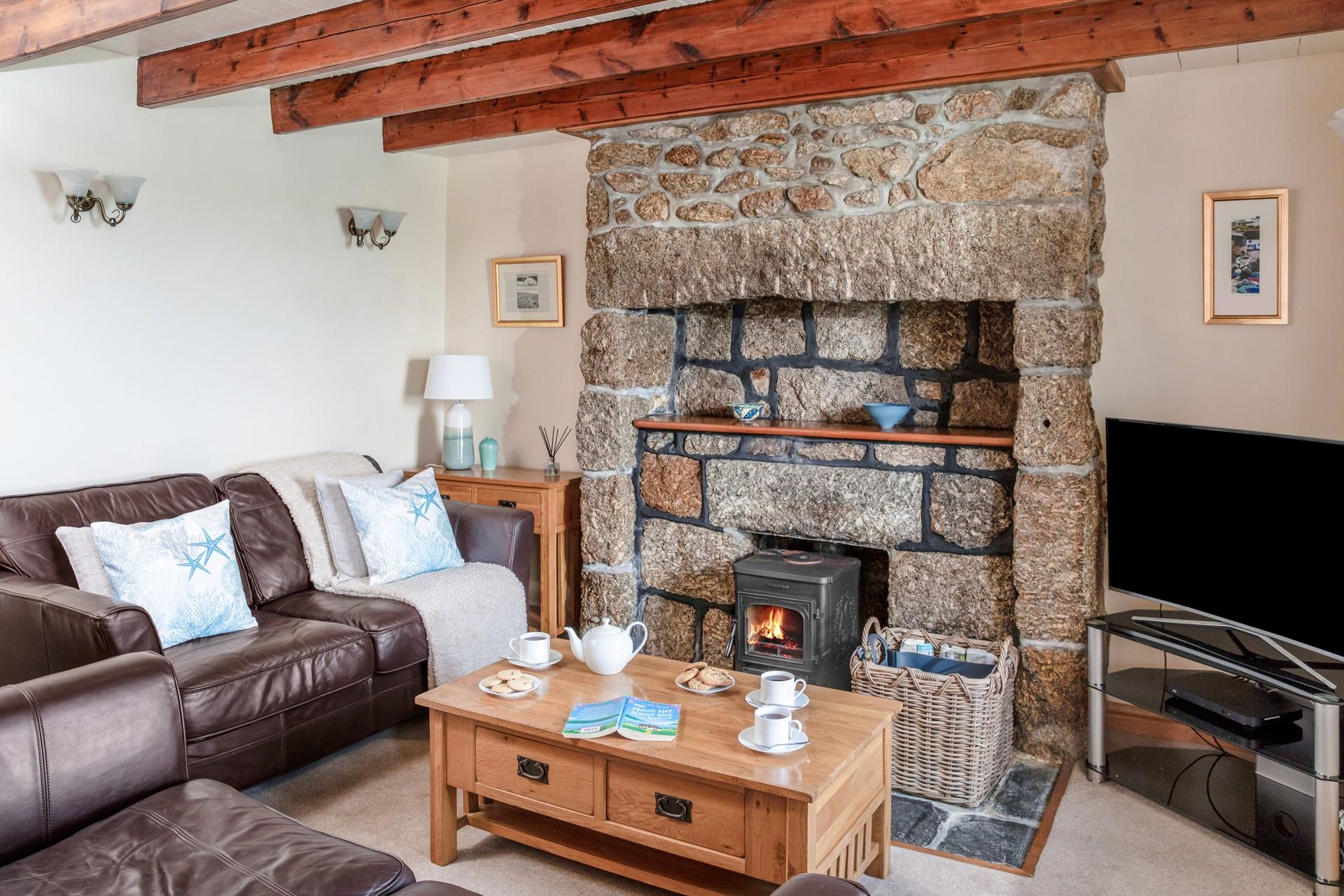 Cosy up in front of the woodburner on milder evenings.