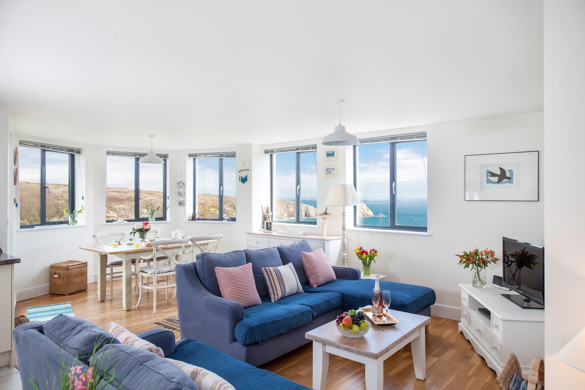 Natural light pours through the windows of Ocean View 2's living, dining and kitchen area. 