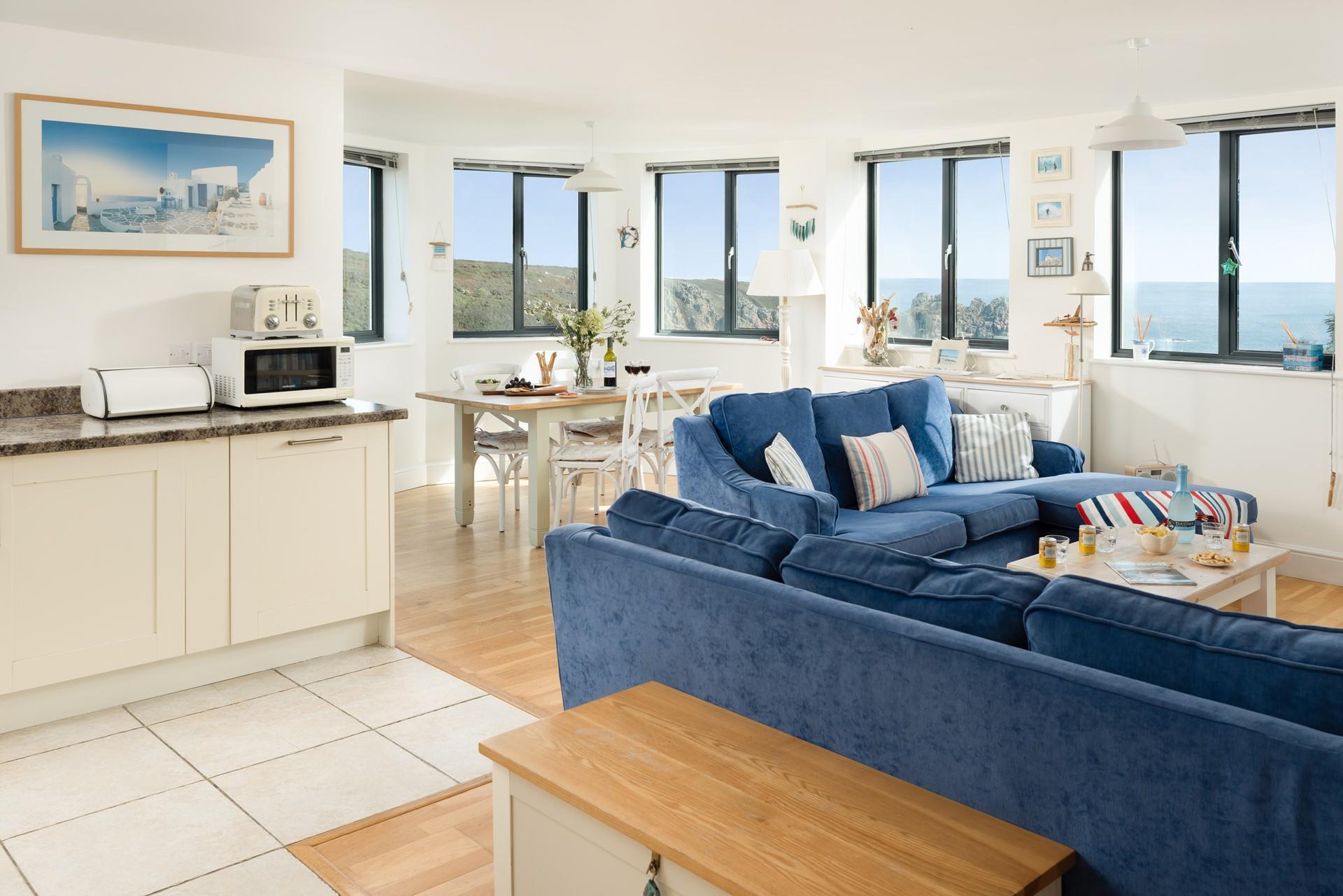 The open plan living space and kitchen provide a social environment for you to enjoy your holiday. 
