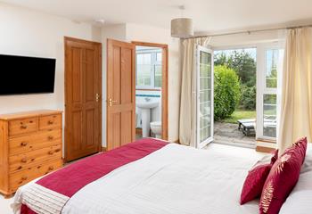 The master bedroom has patio doors leading out onto a sun terrace, the perfect place to sip your morning cuppa.