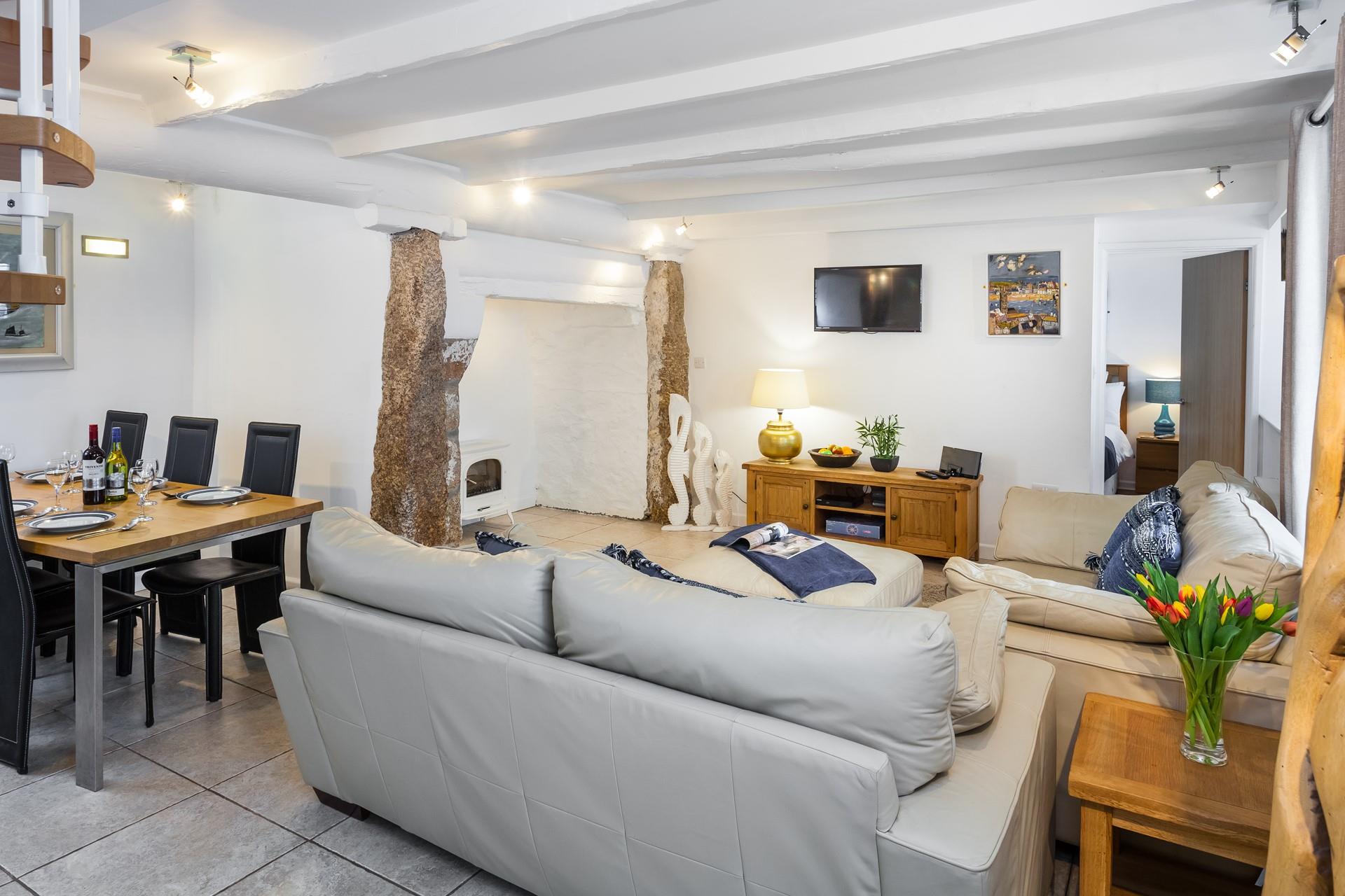 The original, exposed stone maintains character. 