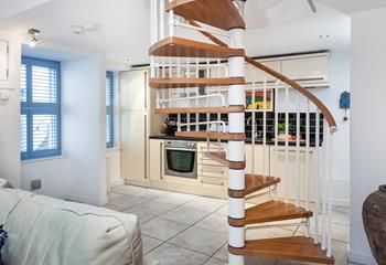 There is a quirky spiral staircase up to the bedrooms.