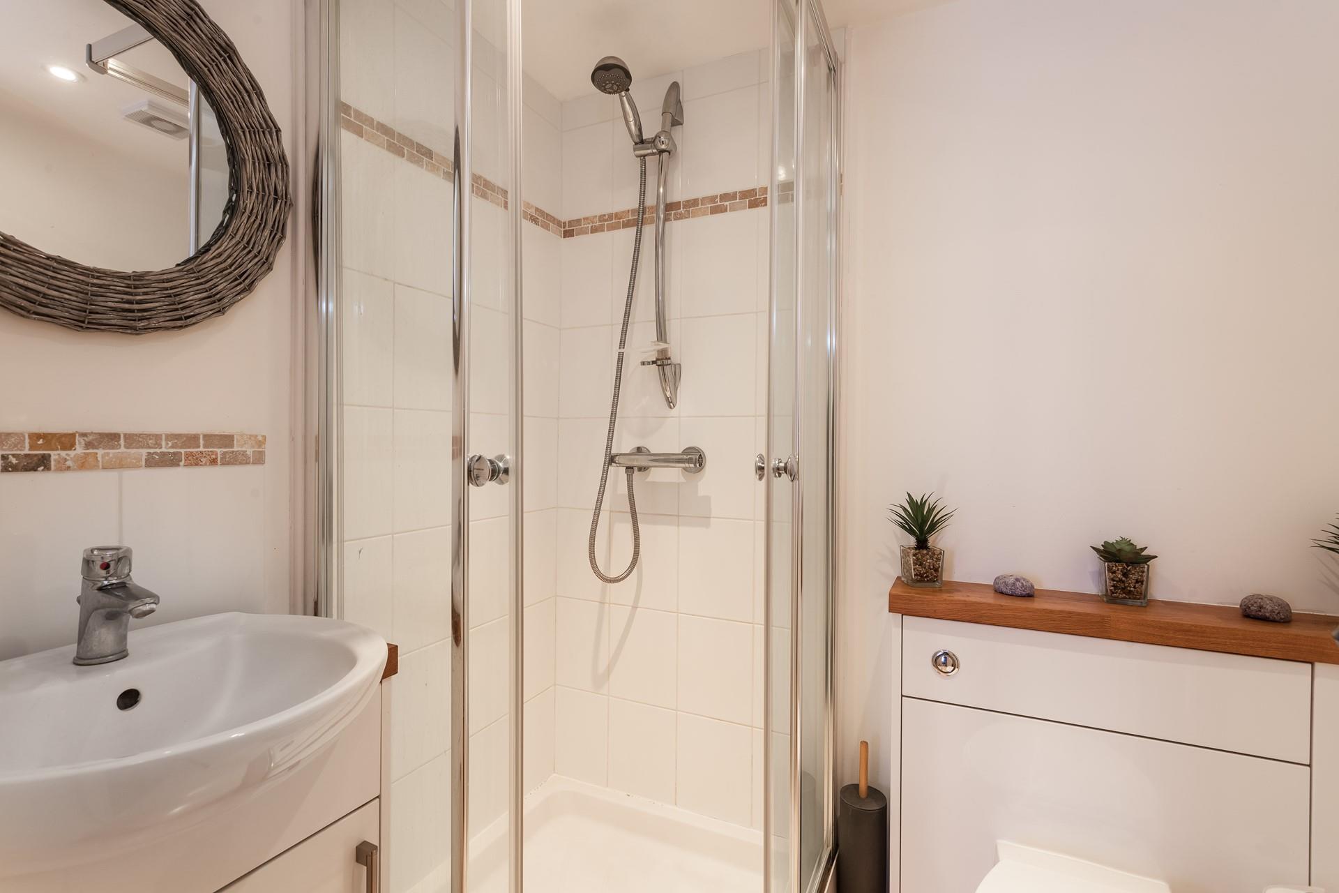 Get ready for an evening out in the spacious bathroom.