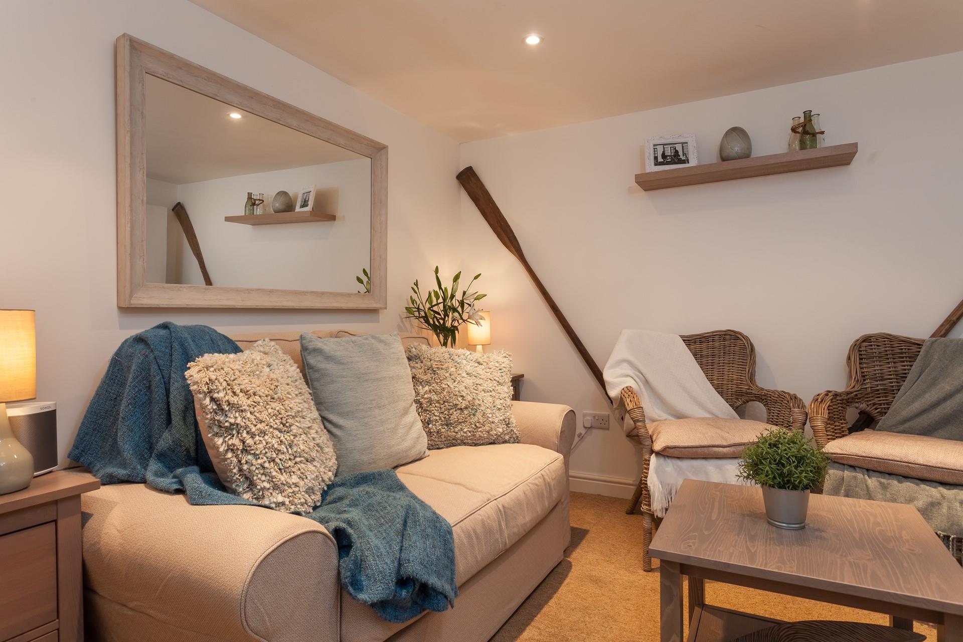 The comfortable sofa bed provides space for extra guests.