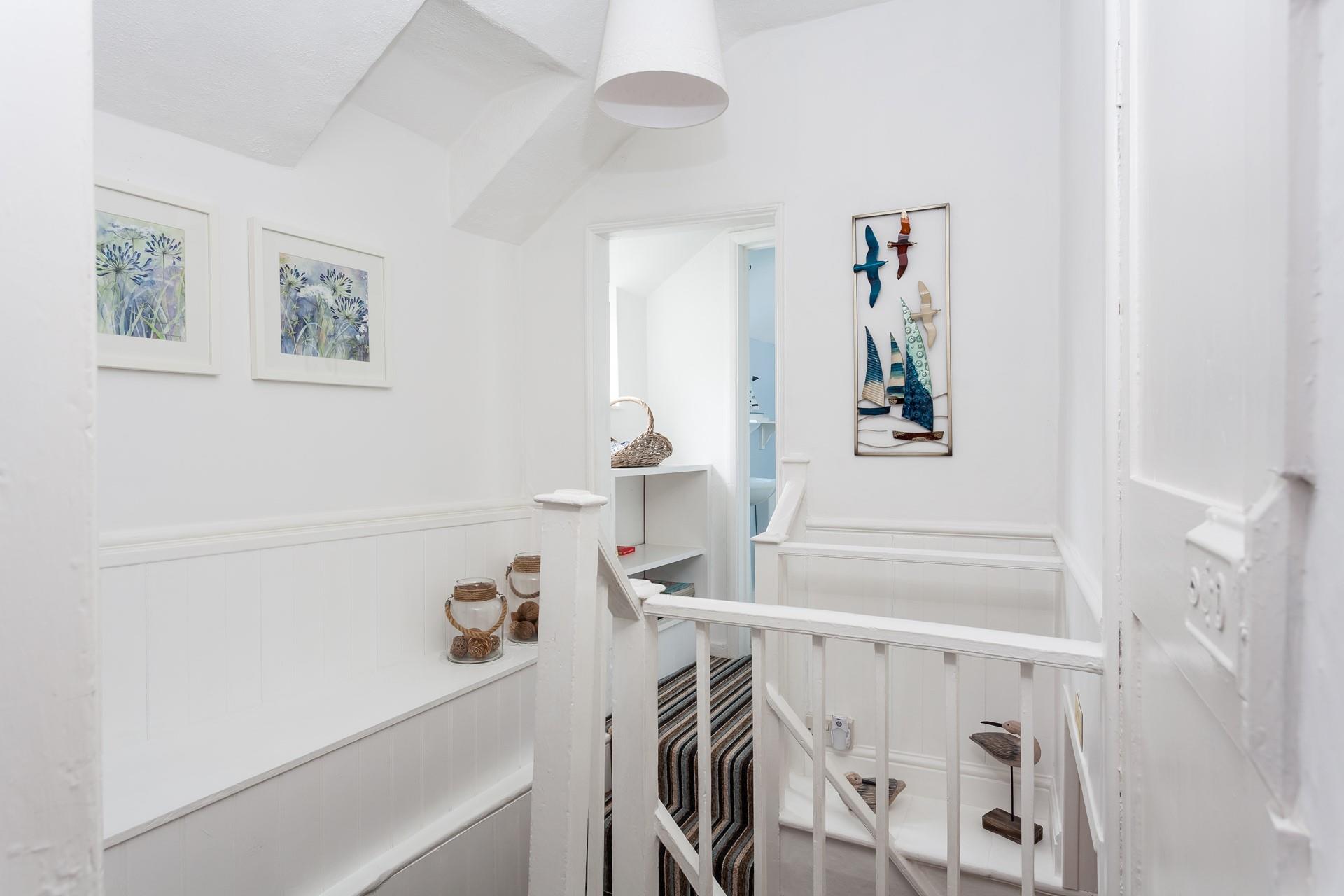 The seaside themed decor reflects the close proximity to the beach.