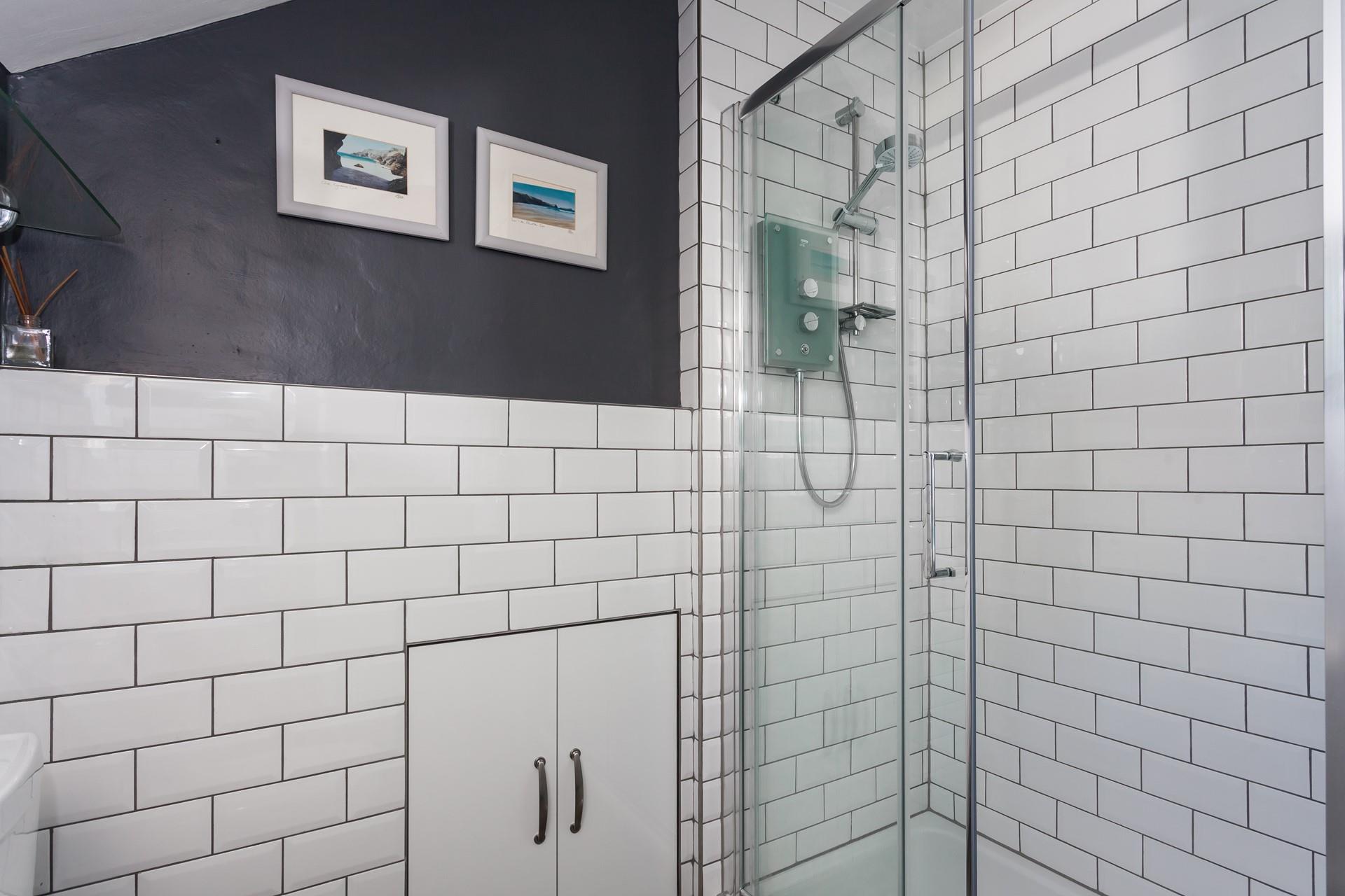 The modern and sleek bathroom is the perfect space to get ready in the morning.